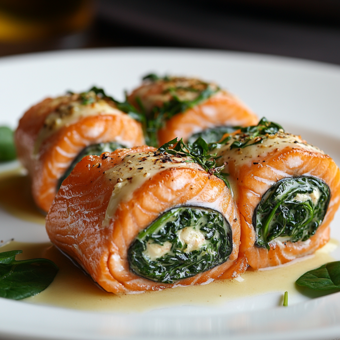 Spinach & Feta Stuffed Salmon Pinwheels
